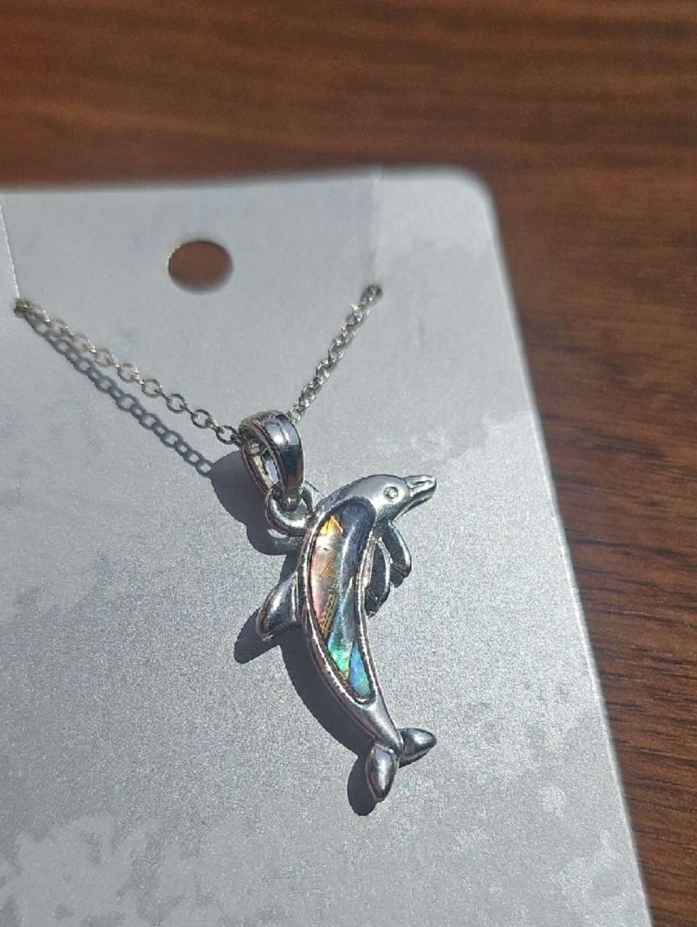 New Silver Dolphin Pendant Necklace with Abalone Inlay - Silver From Sea World - Picture 5 of 6